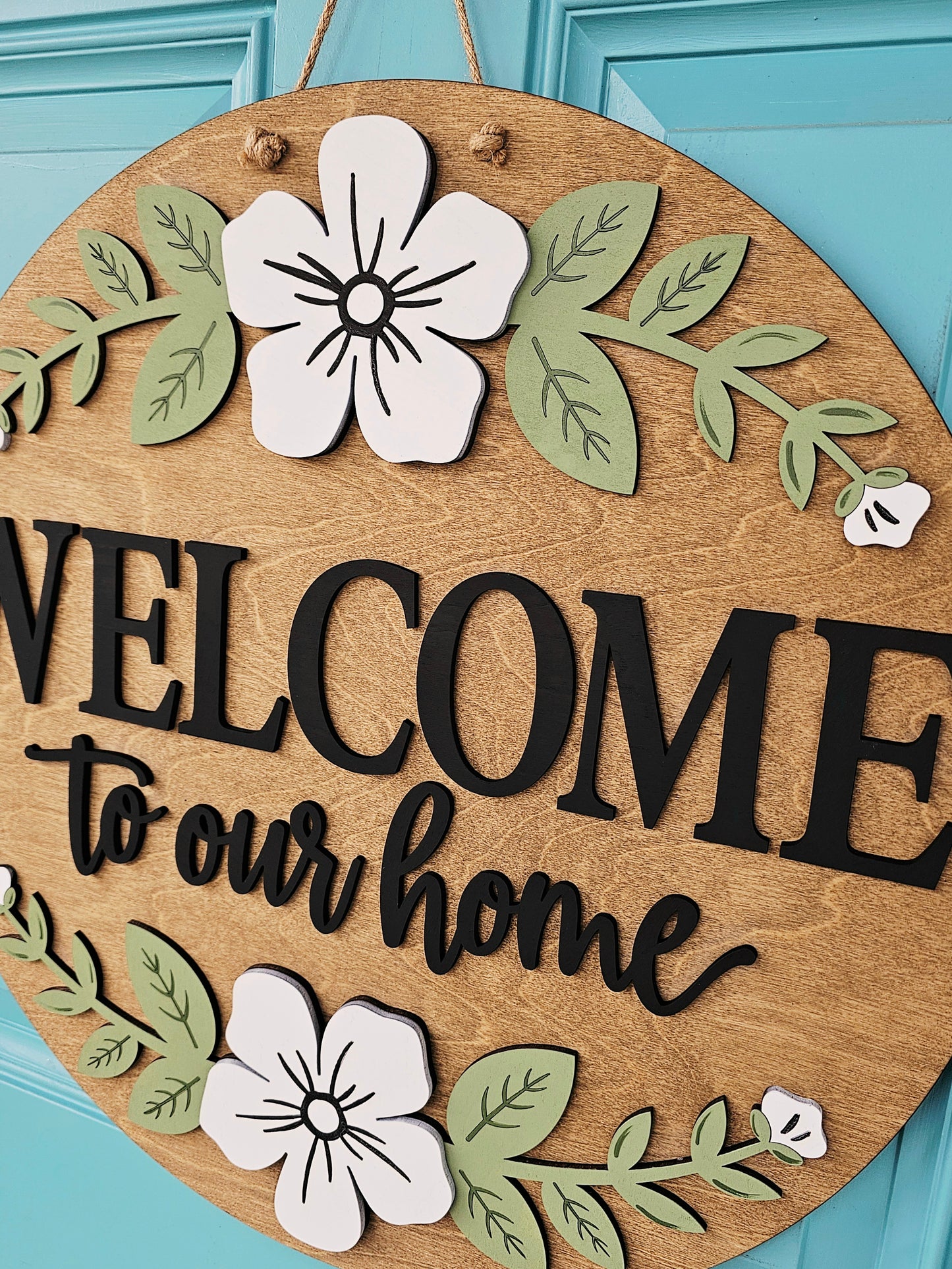 Welcome to our Home Floral Door Hanger