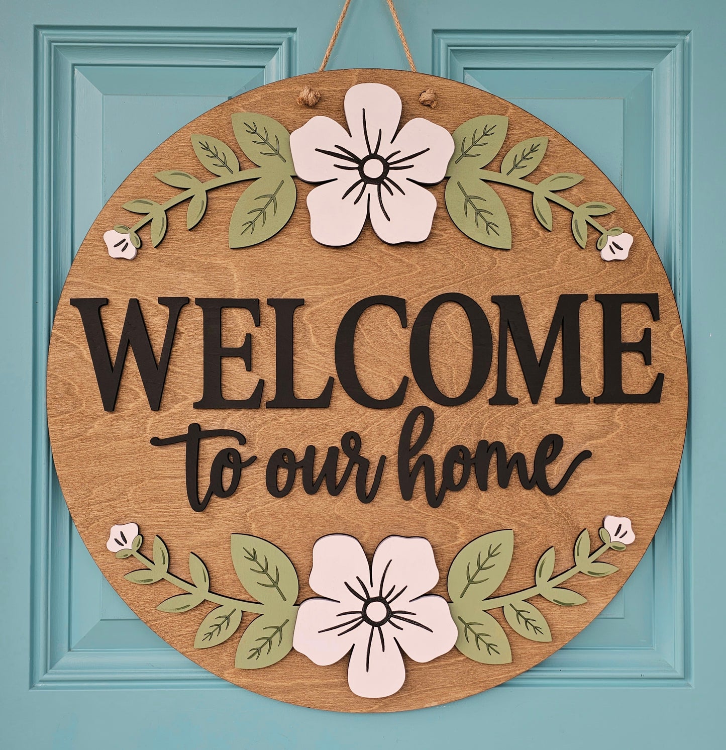 Welcome to our Home Floral Door Hanger
