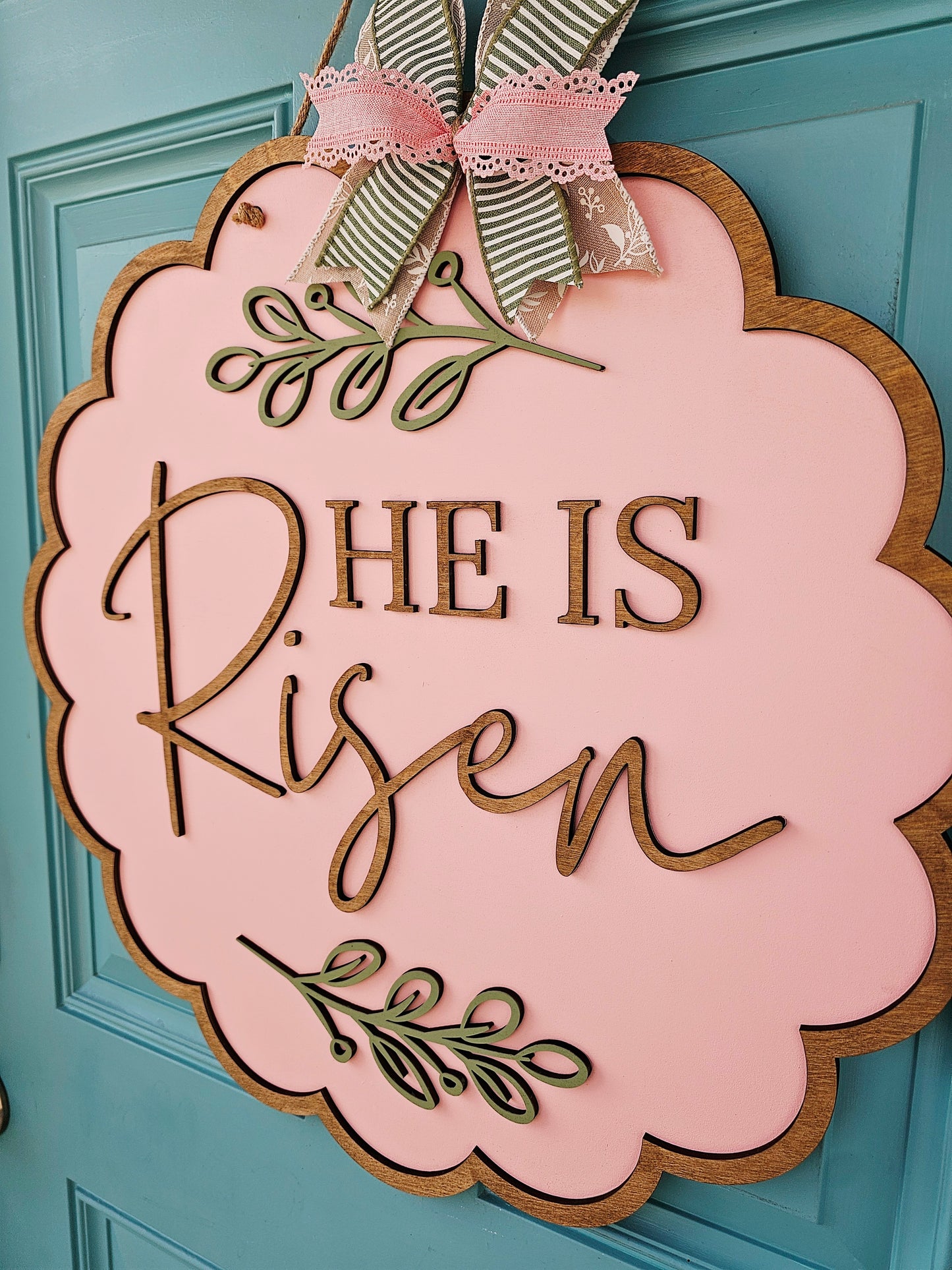 He is Risen Scalloped Door Hanger