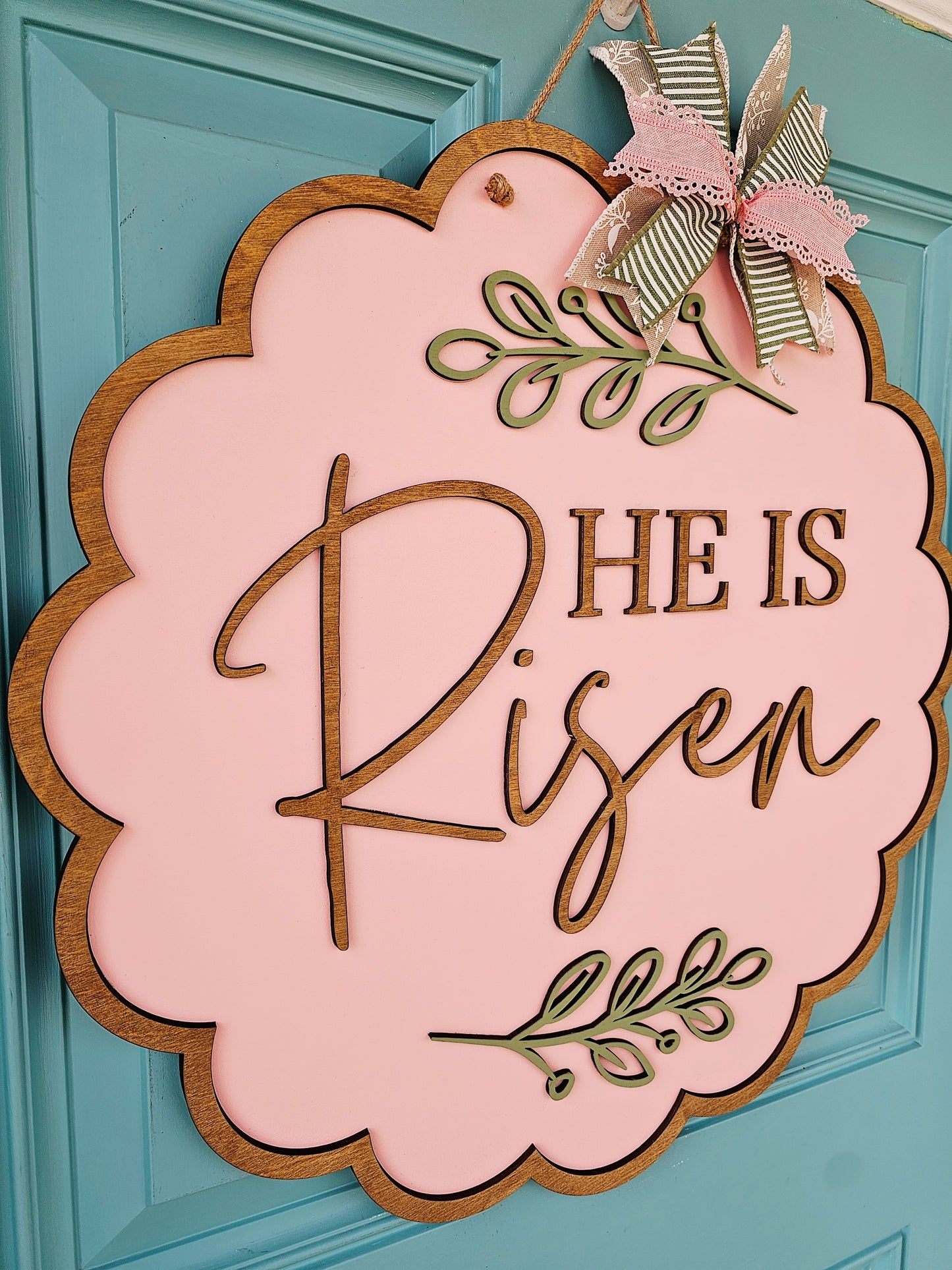 He is Risen Scalloped Door Hanger