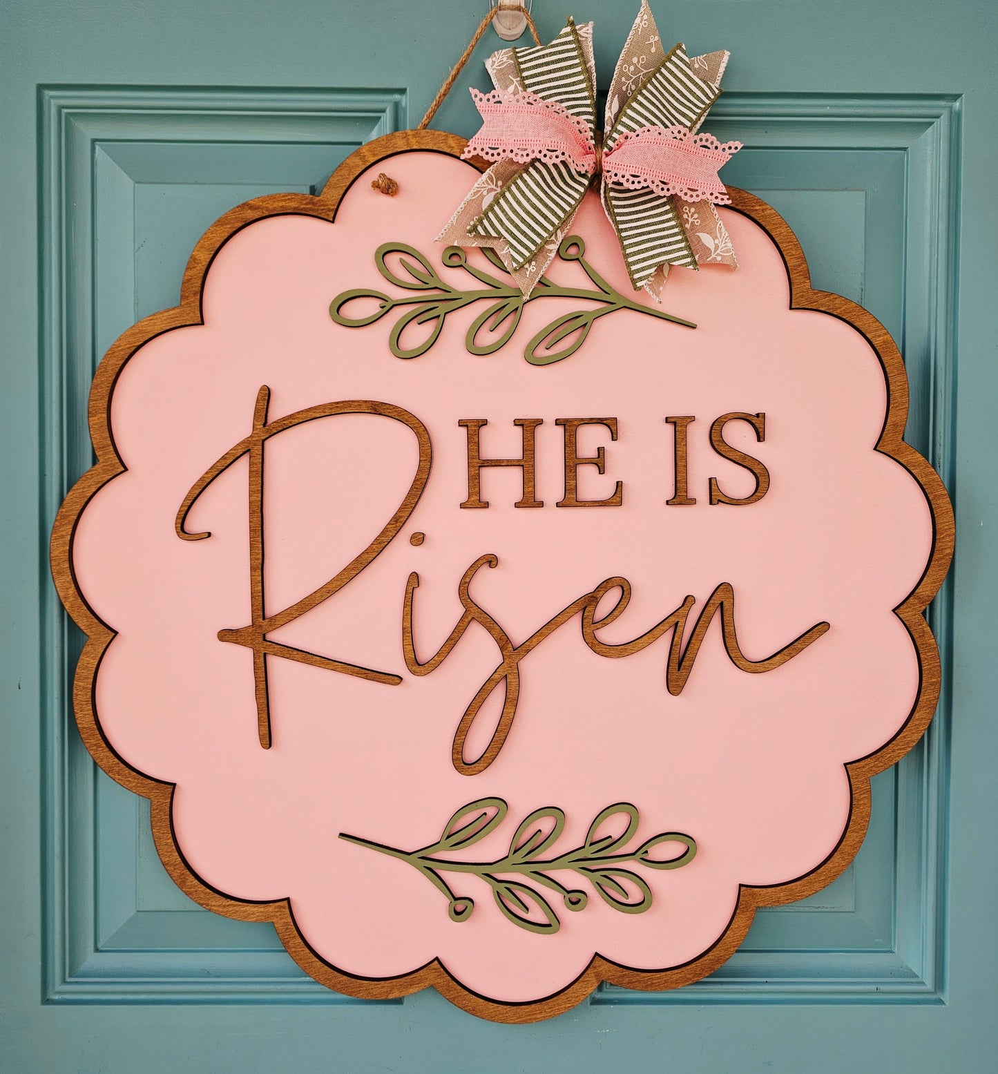 He is Risen Scalloped Door Hanger