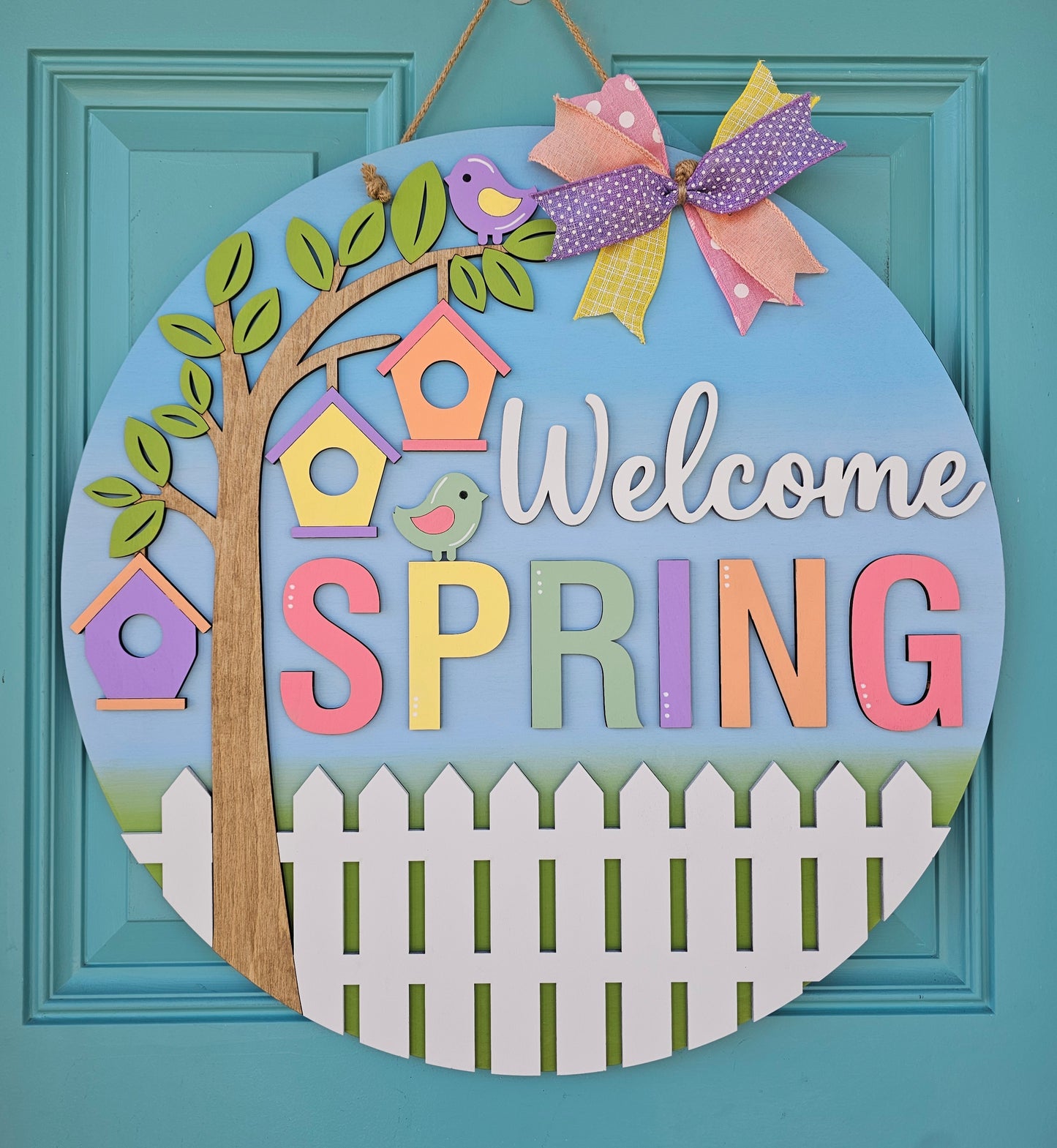 Welcome Spring Birdhouse Door Hanger