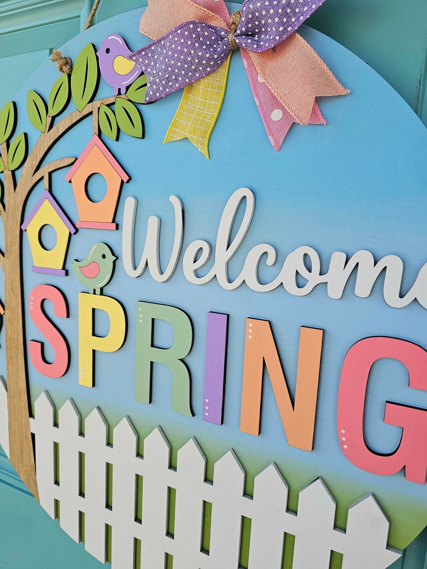 Welcome Spring Birdhouse Door Hanger