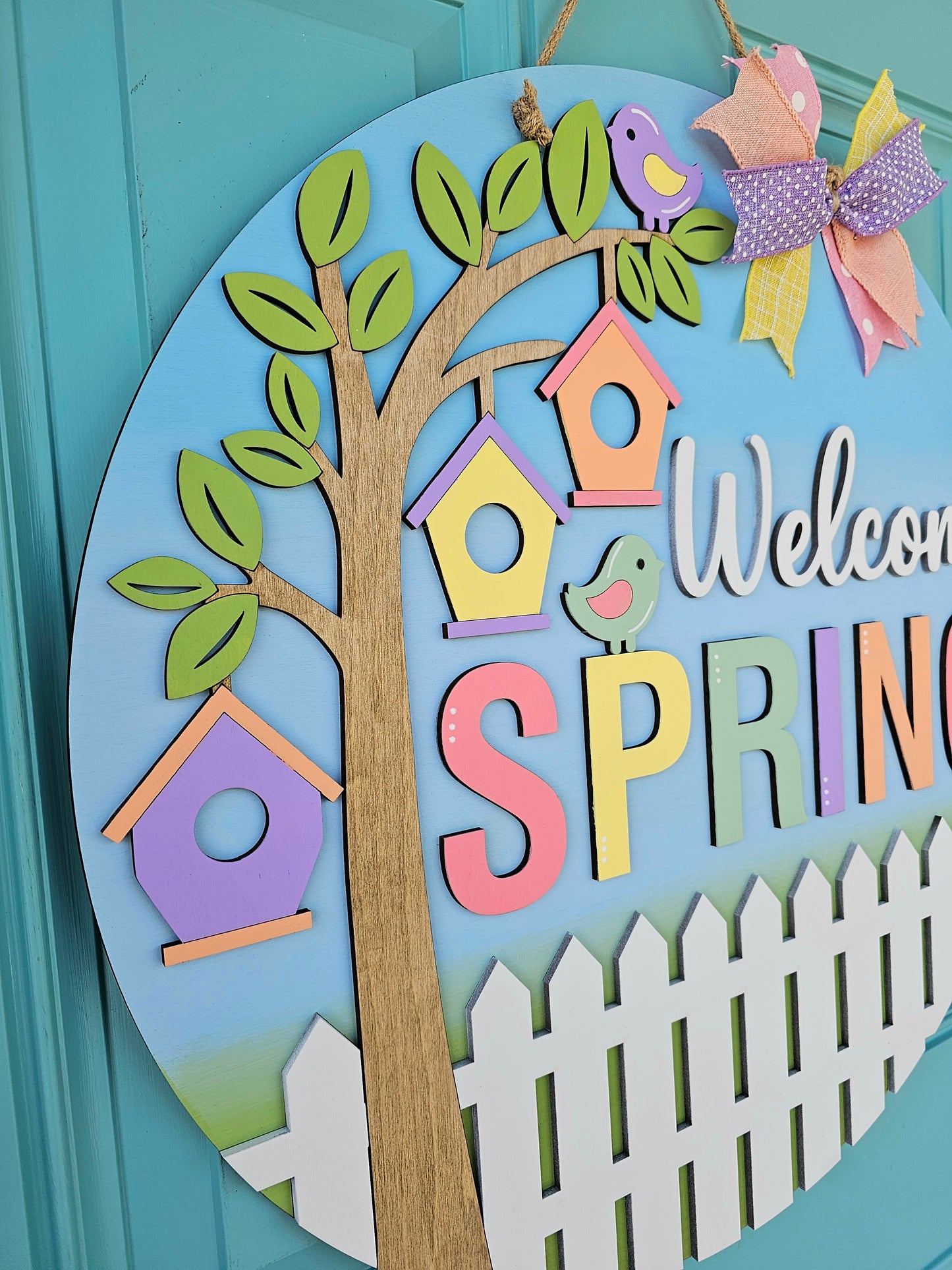 Welcome Spring Birdhouse Door Hanger