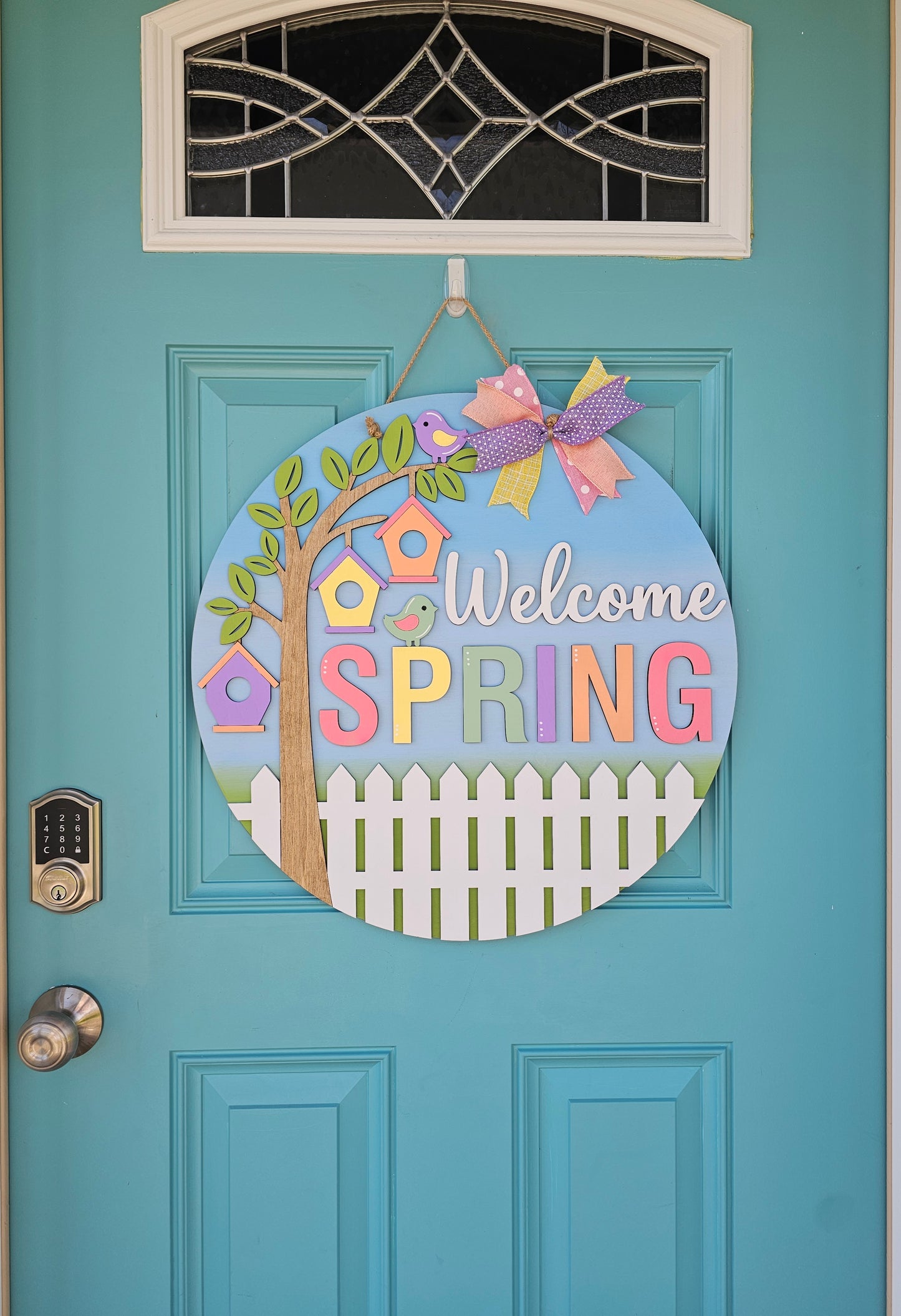 Welcome Spring Birdhouse Door Hanger