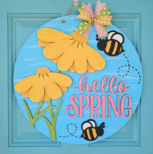 Hello Spring Bee Flower Door Hanger