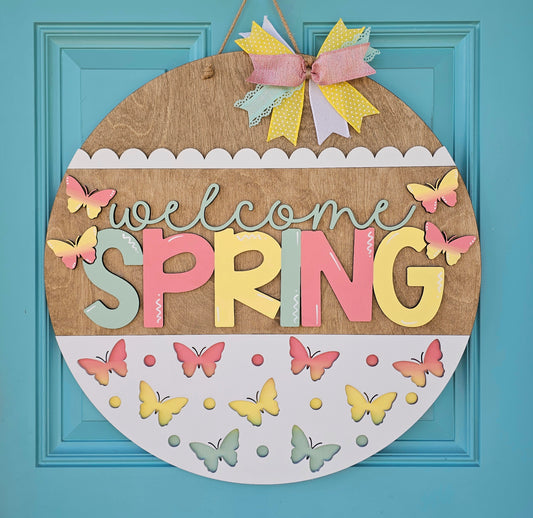 Welcome Spring Butterfly Door Hanger