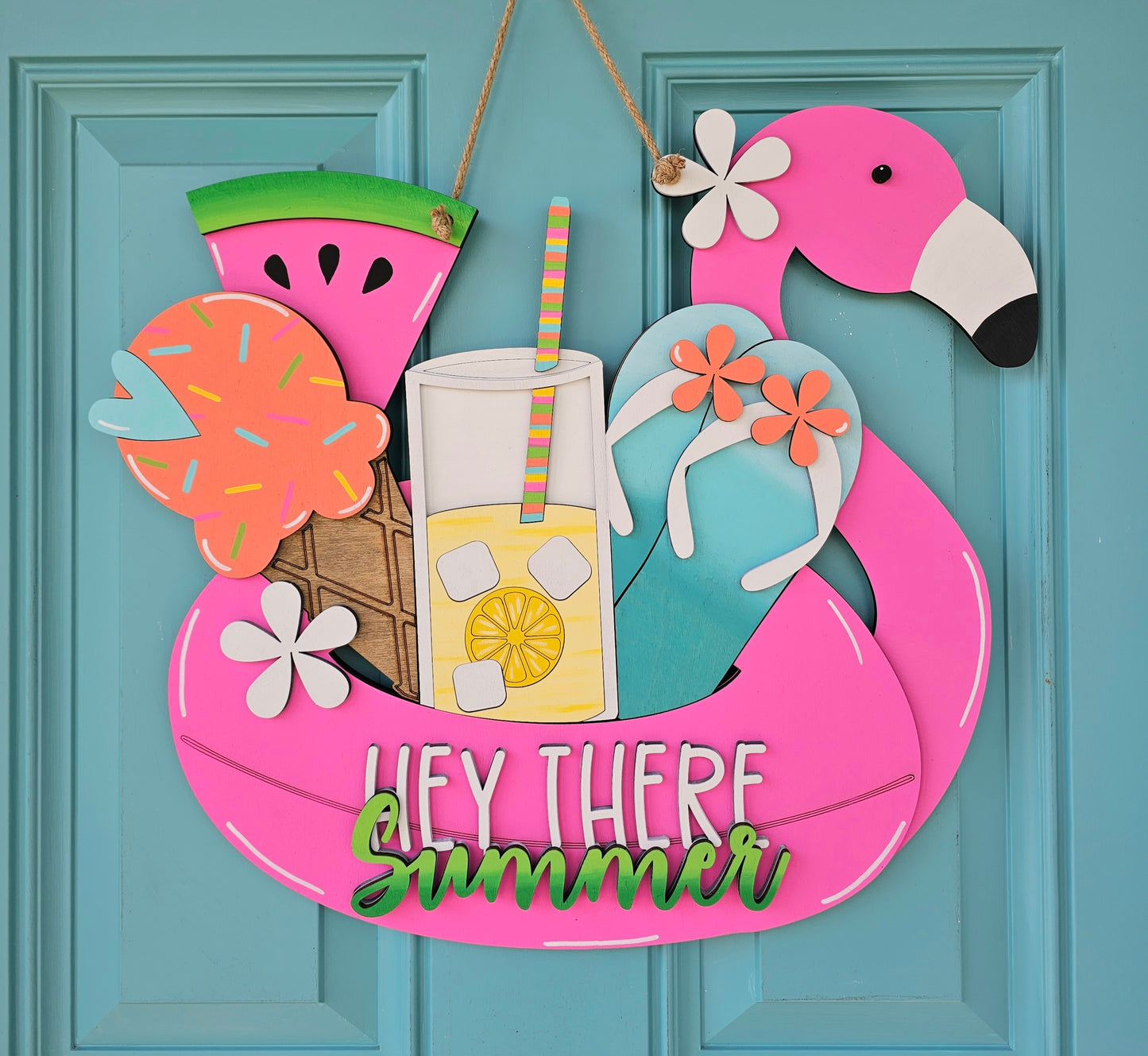 Summer Flamingo Floaty Door Hanger