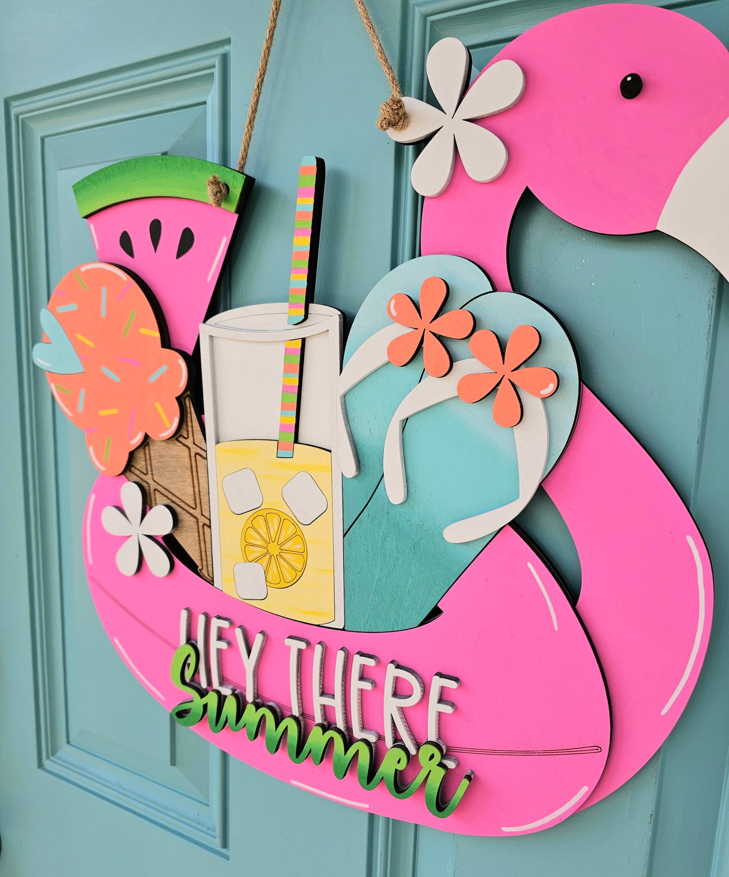 Summer Flamingo Floaty Door Hanger