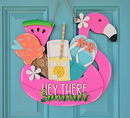 Summer Flamingo Floaty Door Hanger