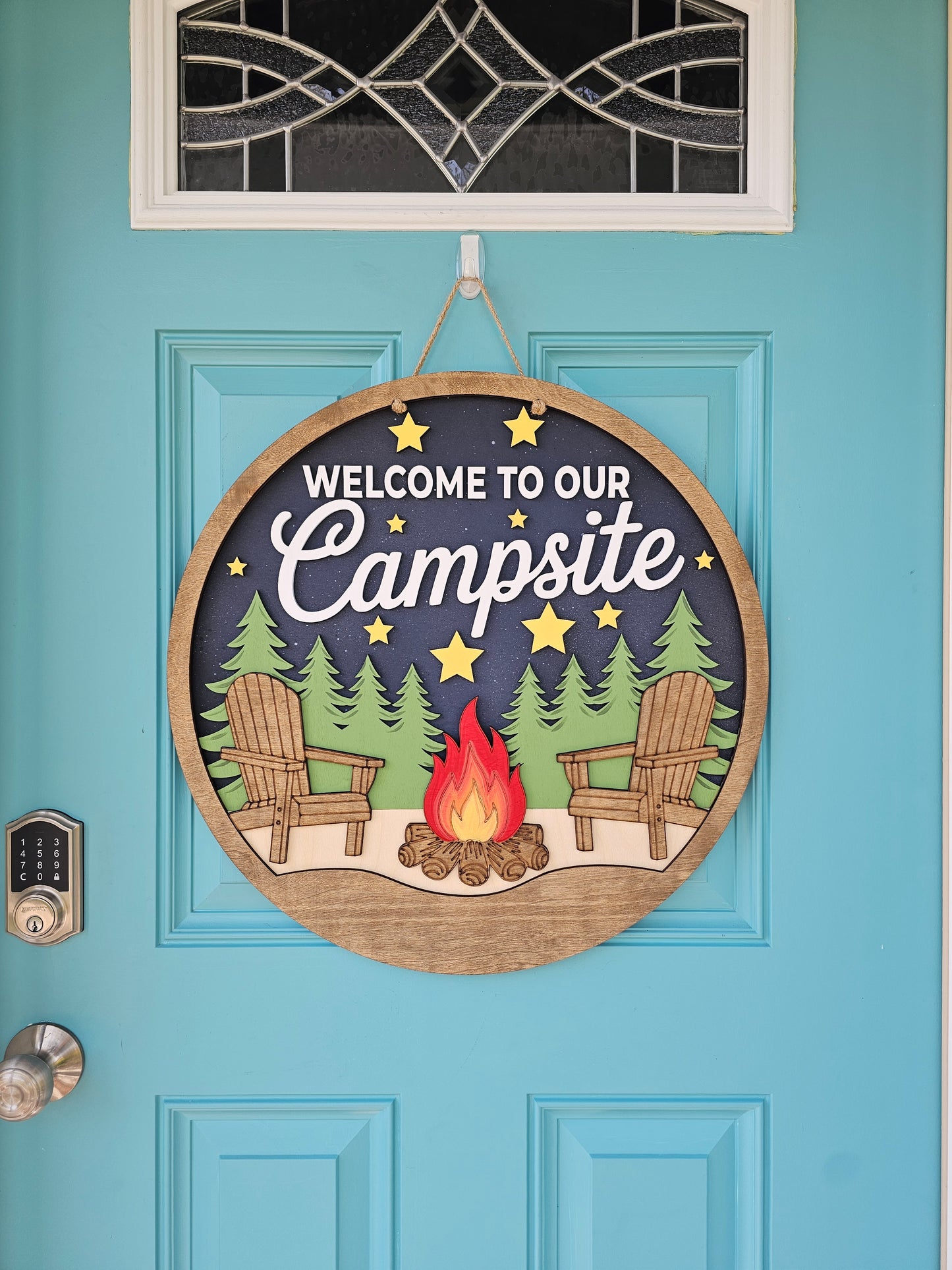 Welcome to our Campsite Fire Door Hanger