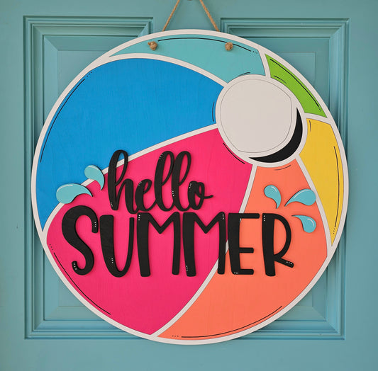 Colorful hello summer beachball door hanger
