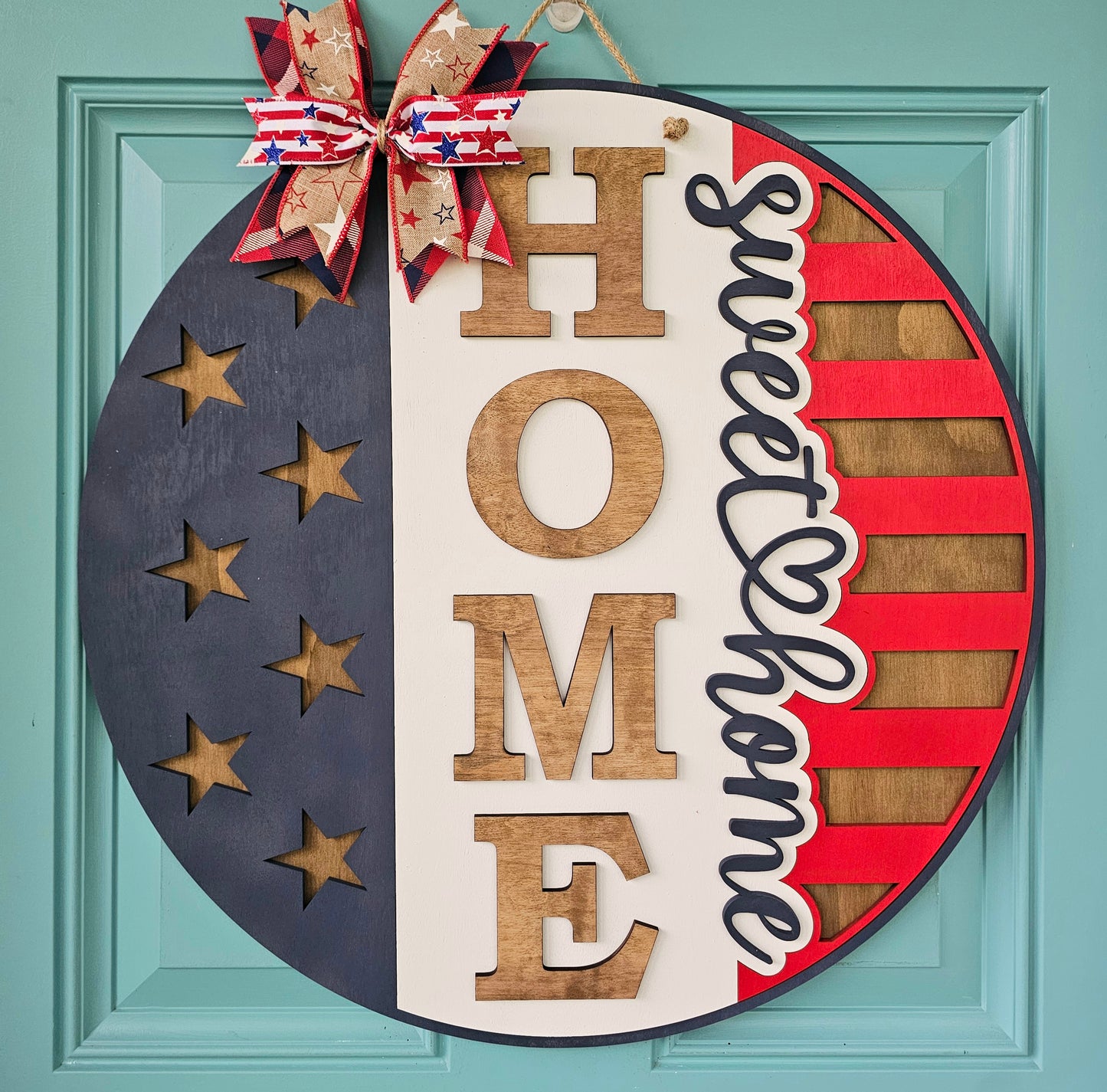 Patriotic Home Sweet Home Flag Door Hanger