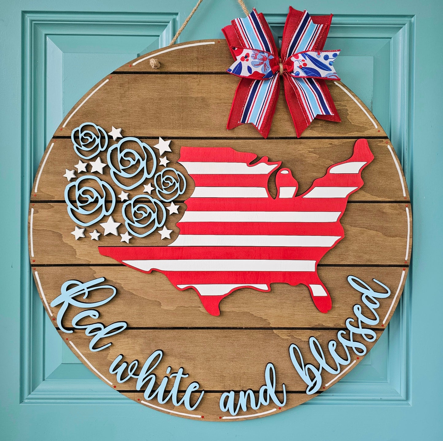 Red, White & Blessed Door Hanger