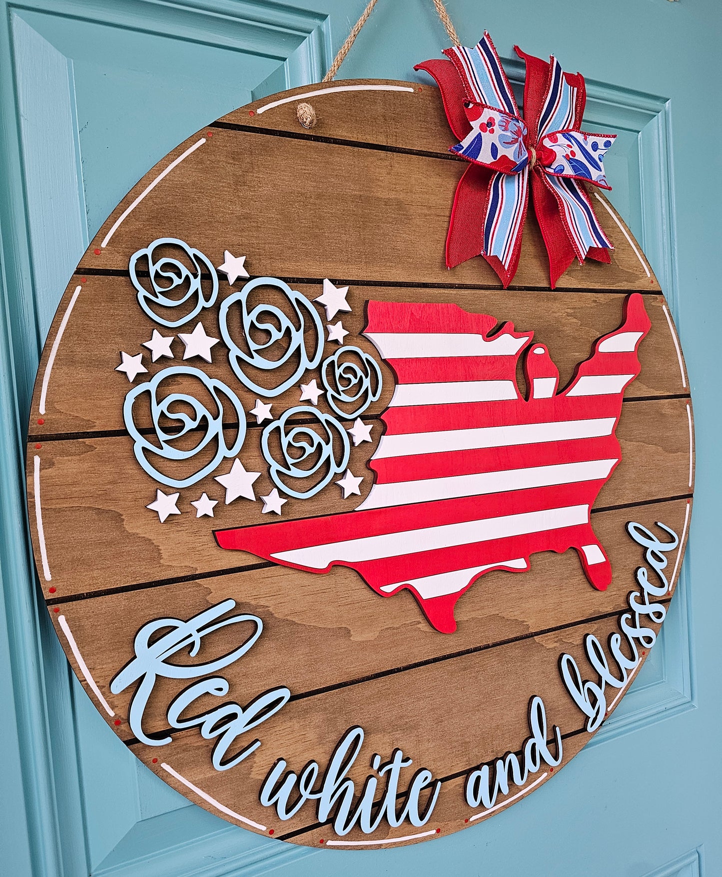 Red, White & Blessed Door Hanger