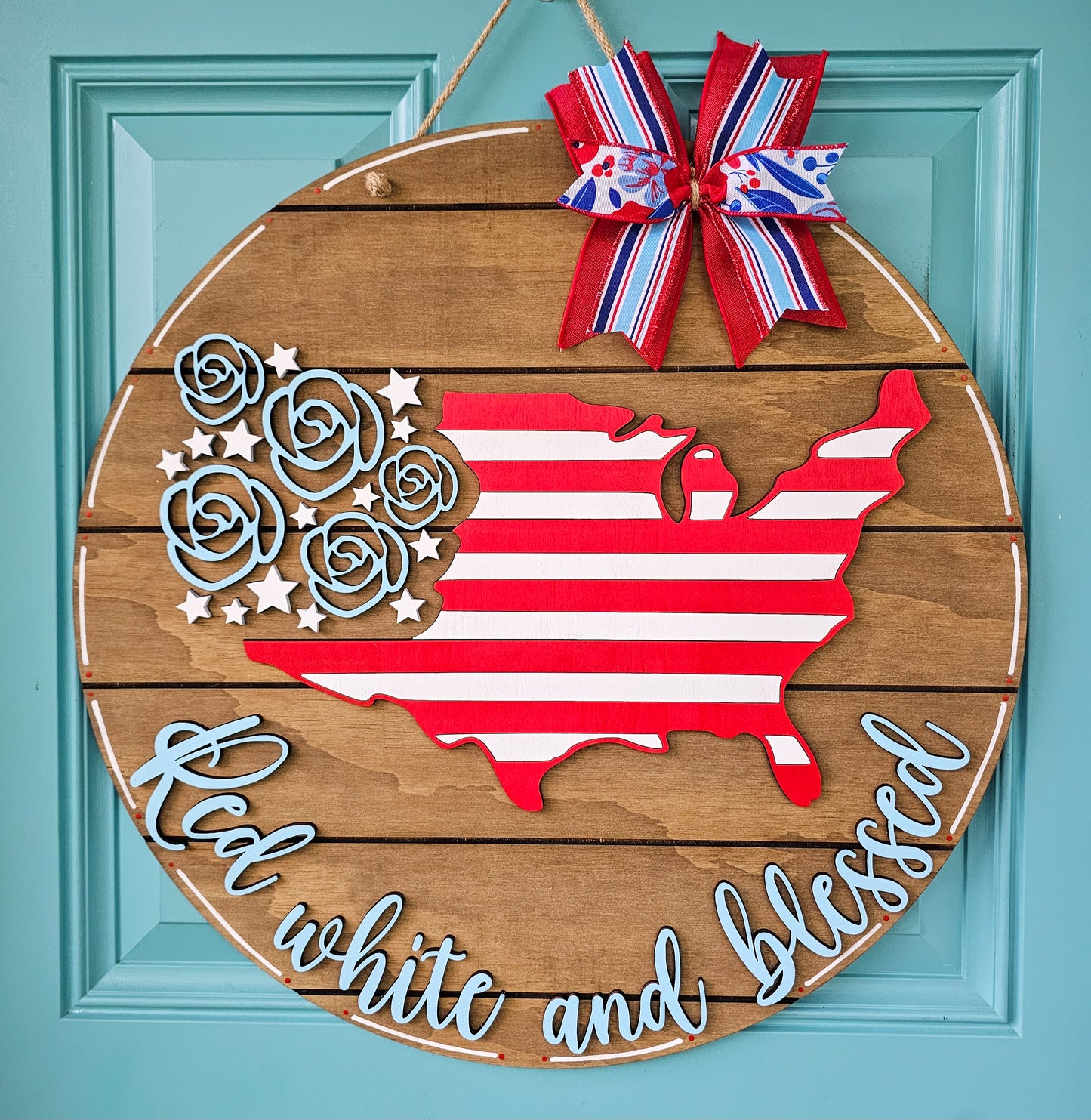 Red, White & Blessed Door Hanger