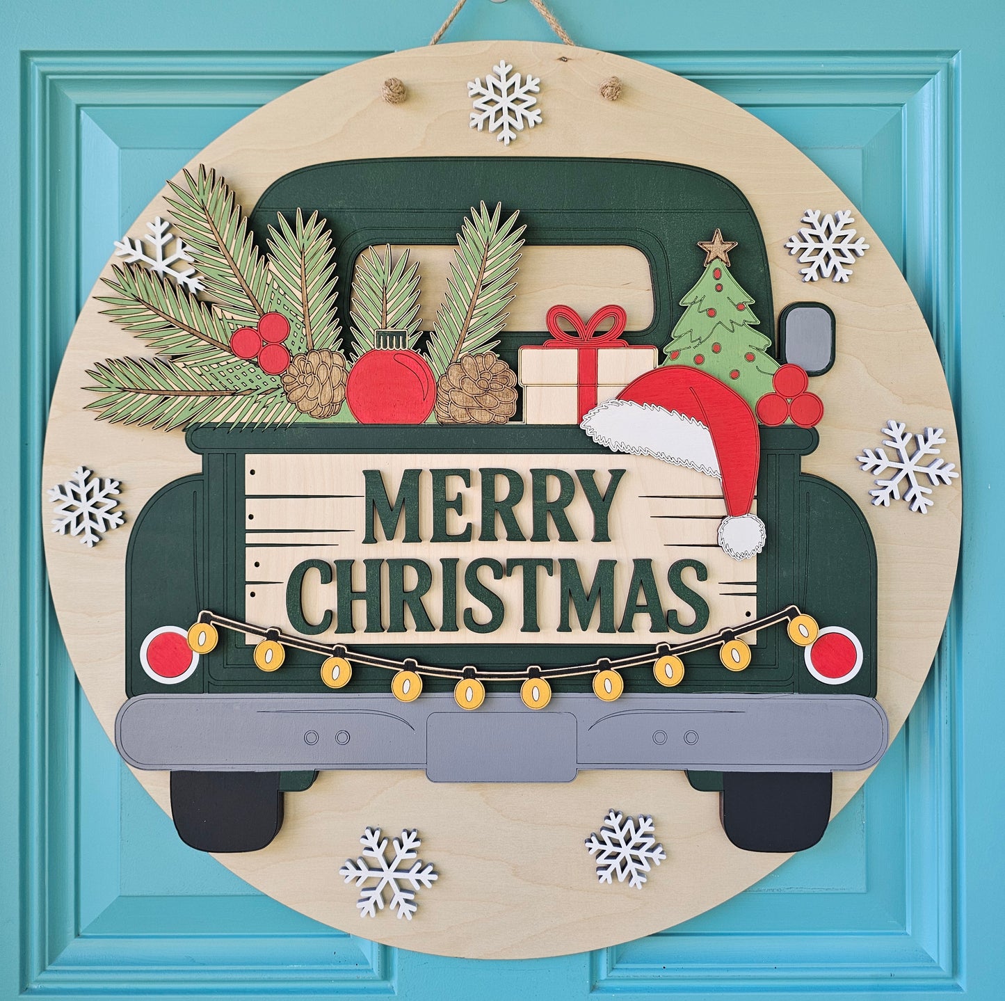 Merry Christmas Rustic Truck Door Hanger