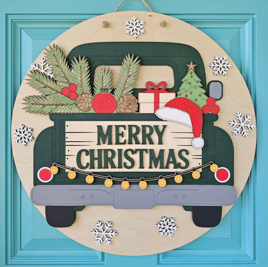 Merry Christmas Rustic Truck Door Hanger