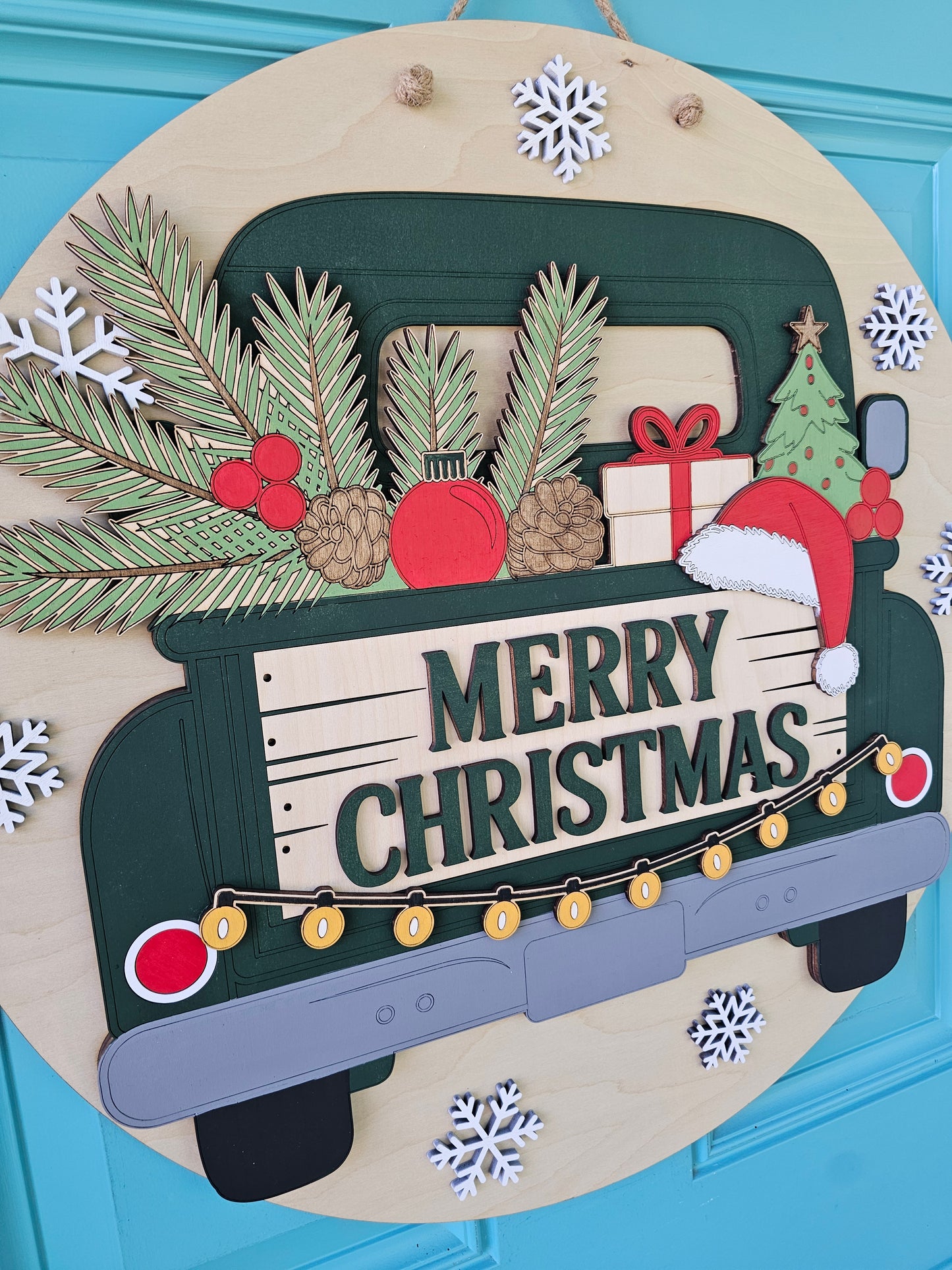 Merry Christmas Rustic Truck Door Hanger