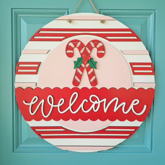 Welcome Candy Cane Door Hanger