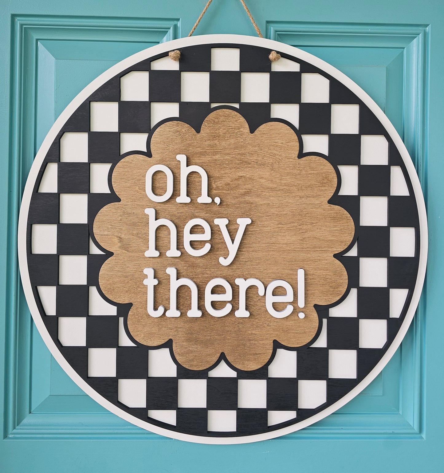Oh, Hey There Checkered Door Hanger