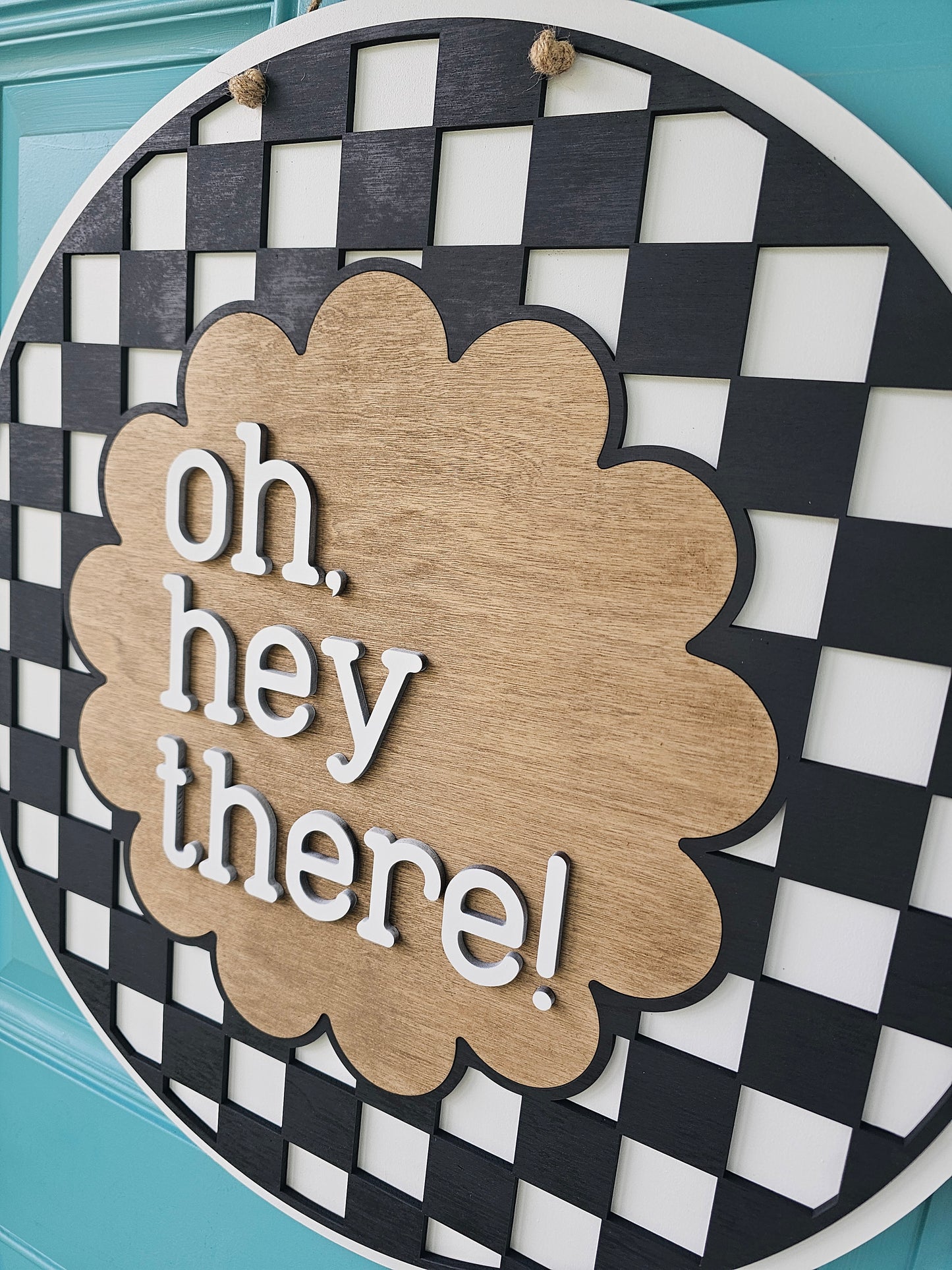 Oh, Hey There Checkered Door Hanger