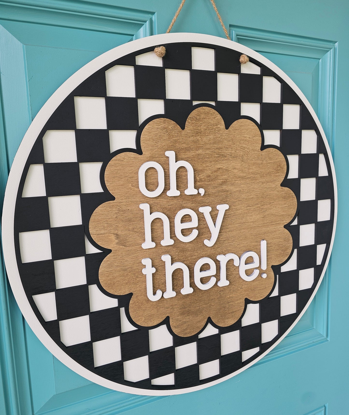 Oh, Hey There Checkered Door Hanger