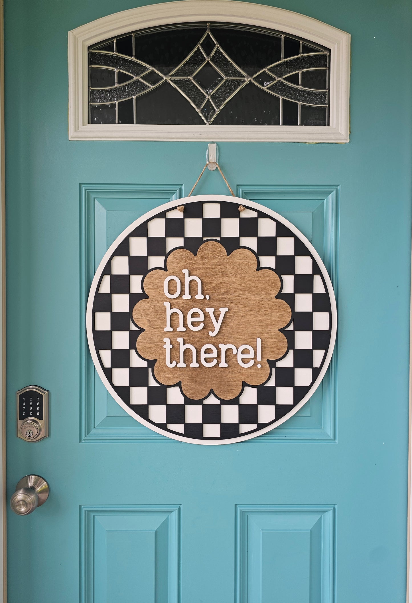 Oh, Hey There Checkered Door Hanger