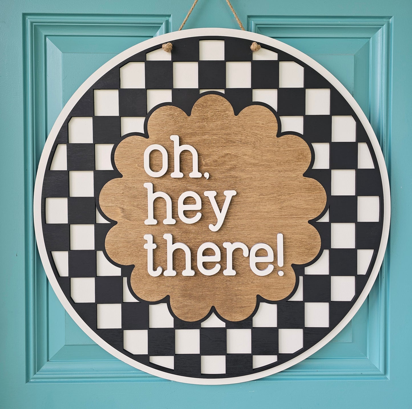 Oh, Hey There Checkered Door Hanger