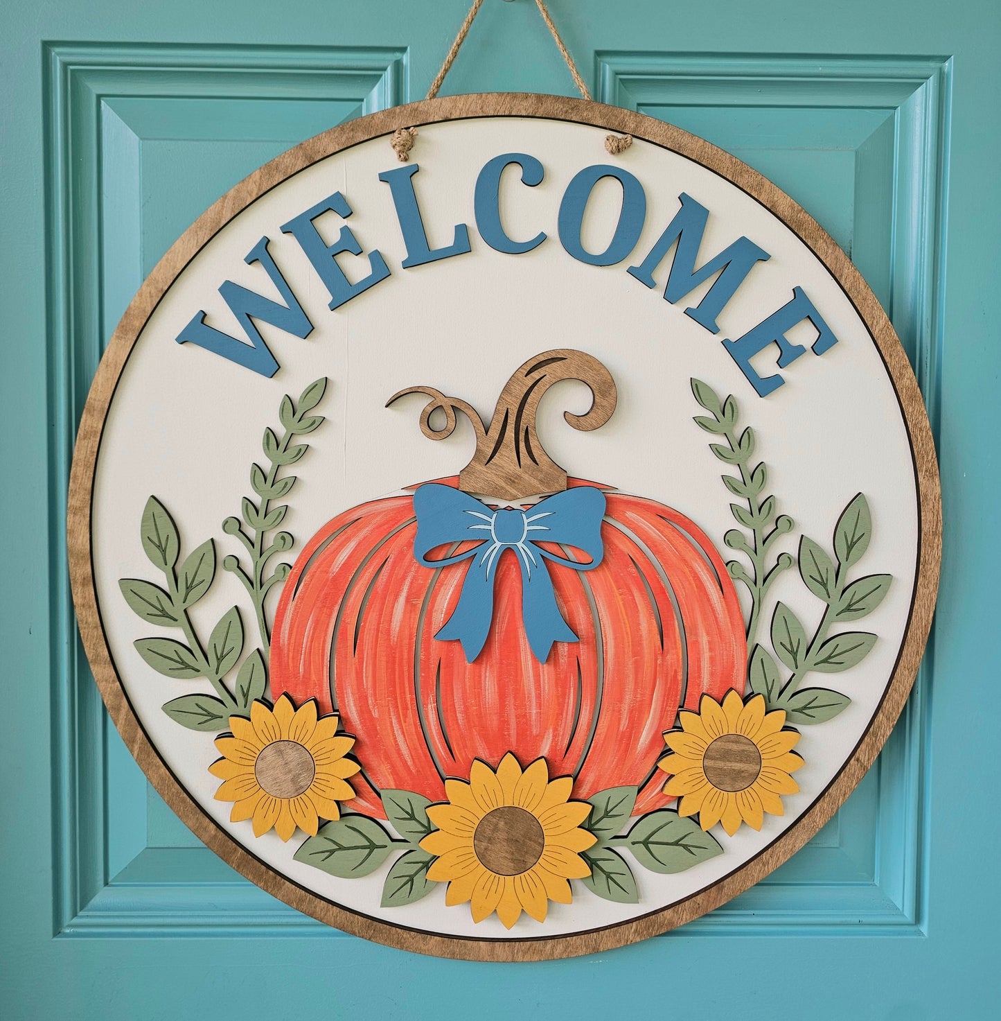 Welcome Fall Flower Pumpkin Door Hanger