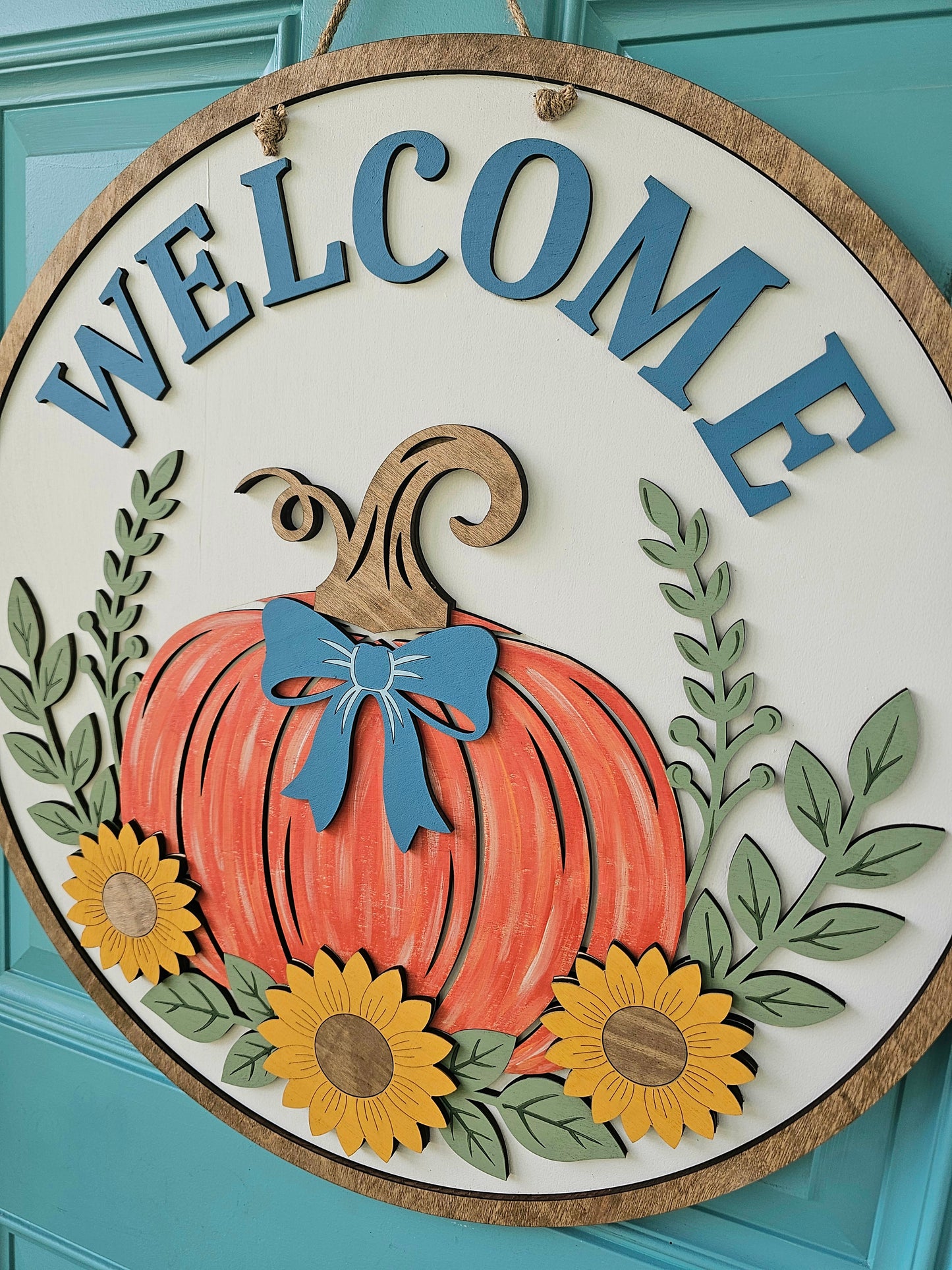 Welcome Fall Flower Pumpkin Door Hanger