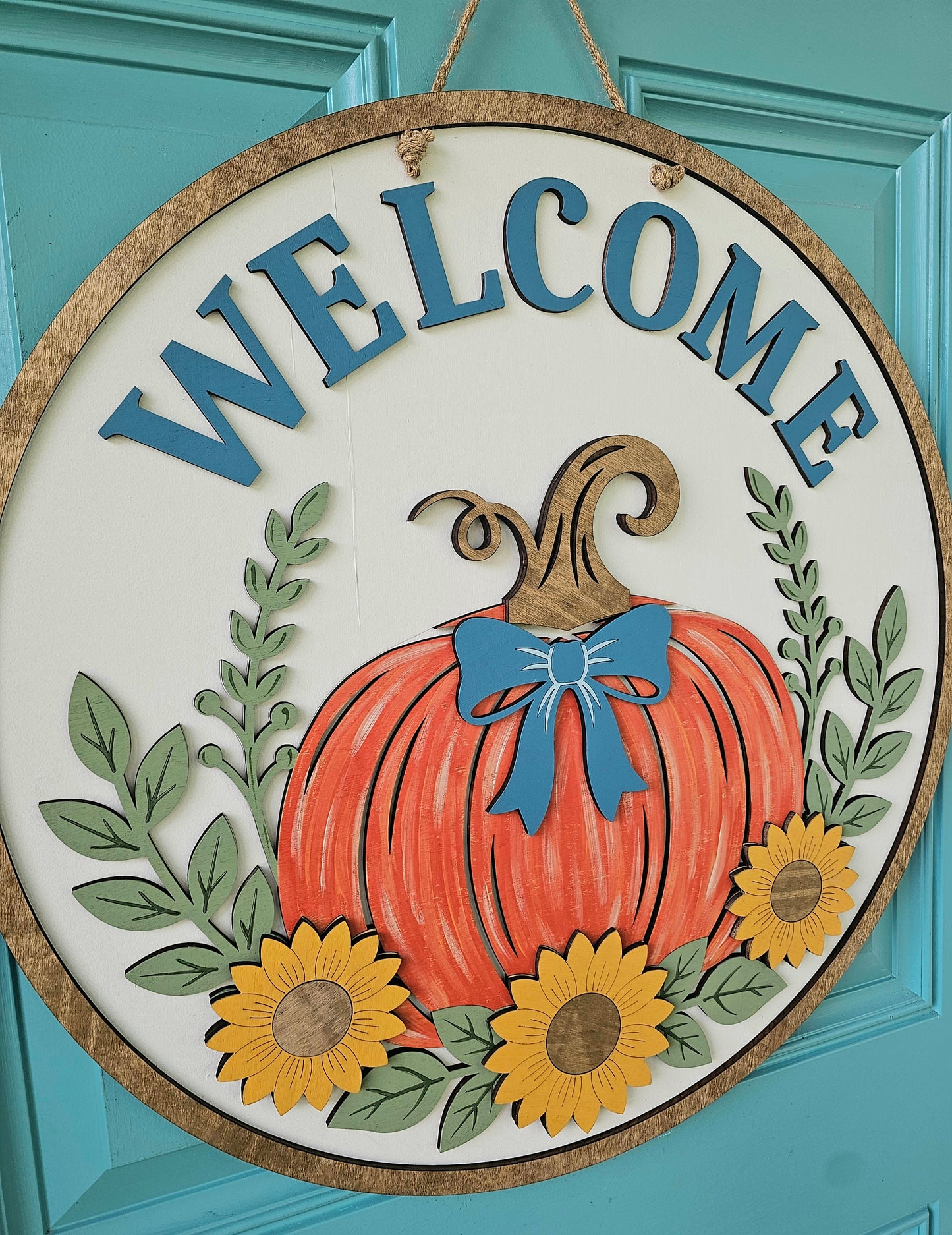 Welcome Fall Flower Pumpkin Door Hanger