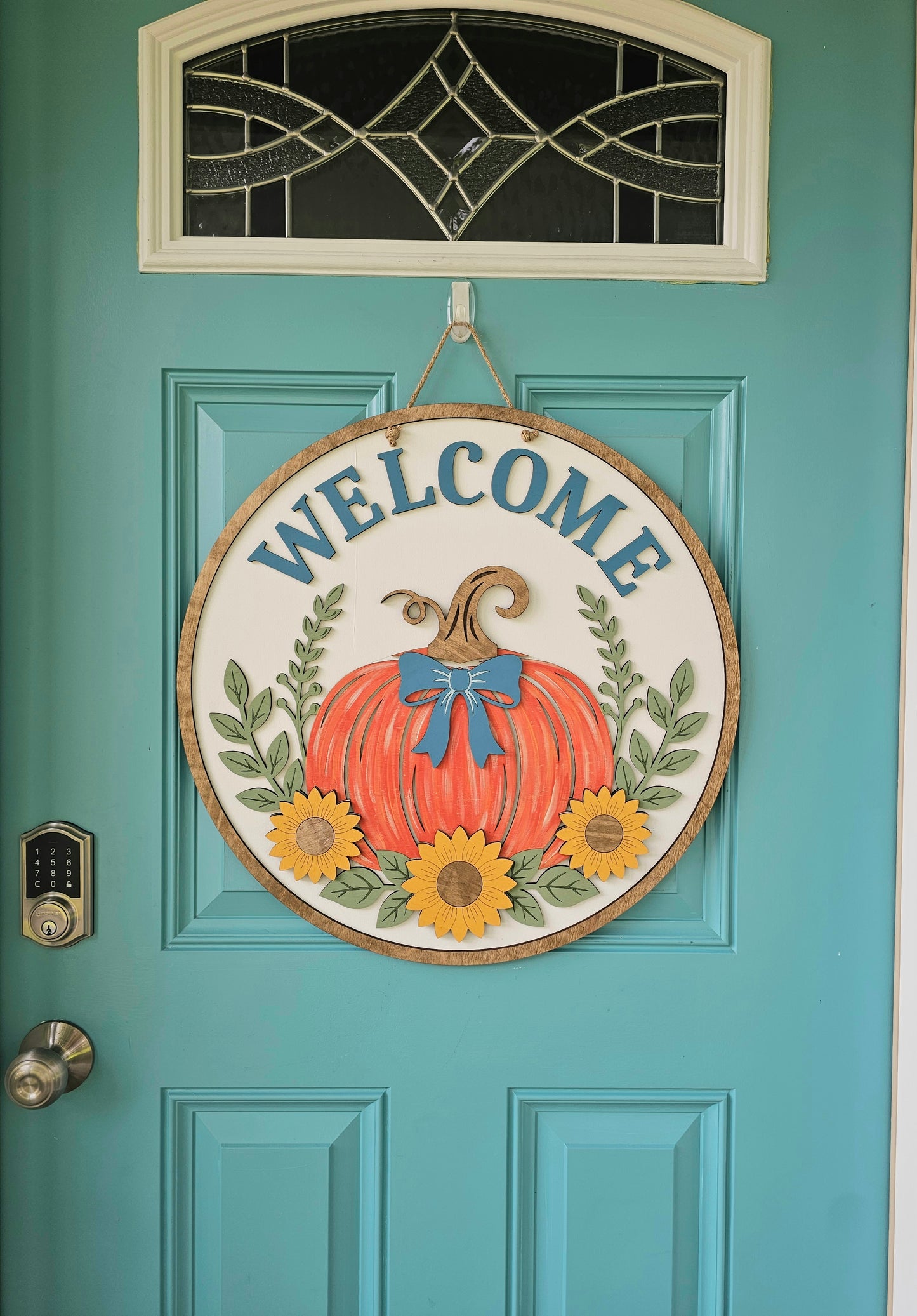 Welcome Fall Flower Pumpkin Door Hanger