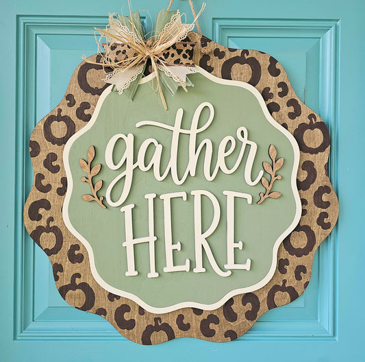 Gather Here Fall Leopard Door Hanger