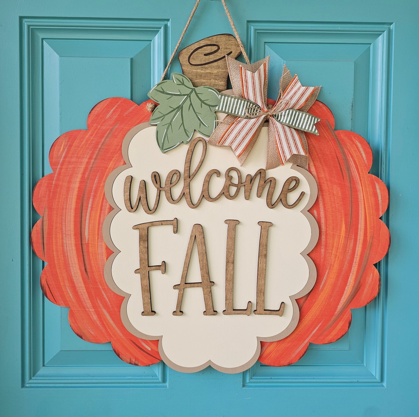 Welcome Fall Scalloped Pumpkin Door Hanger