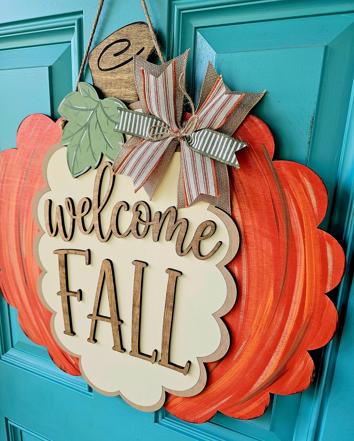 Welcome Fall Scalloped Pumpkin Door Hanger