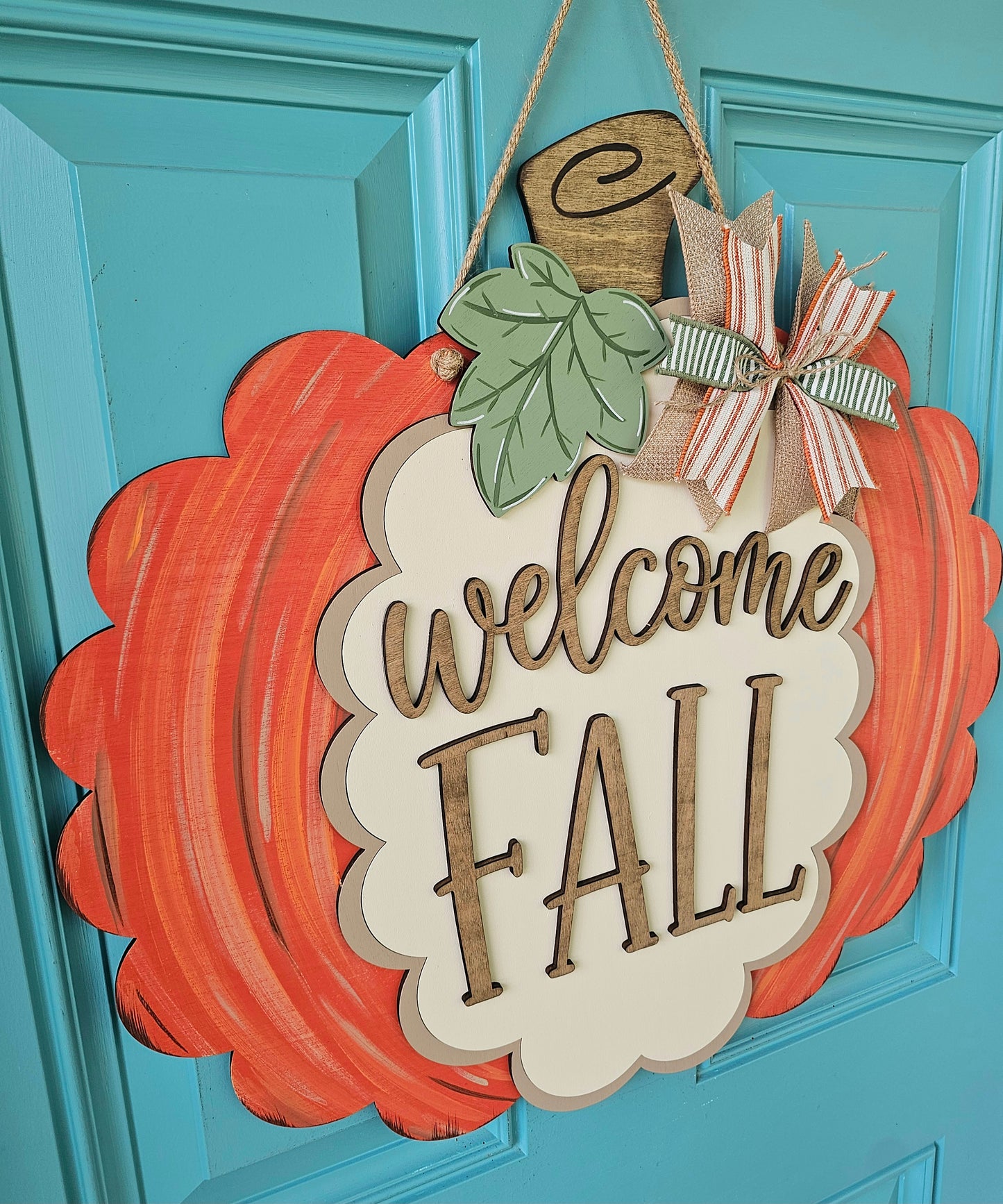 Welcome Fall Scalloped Pumpkin Door Hanger