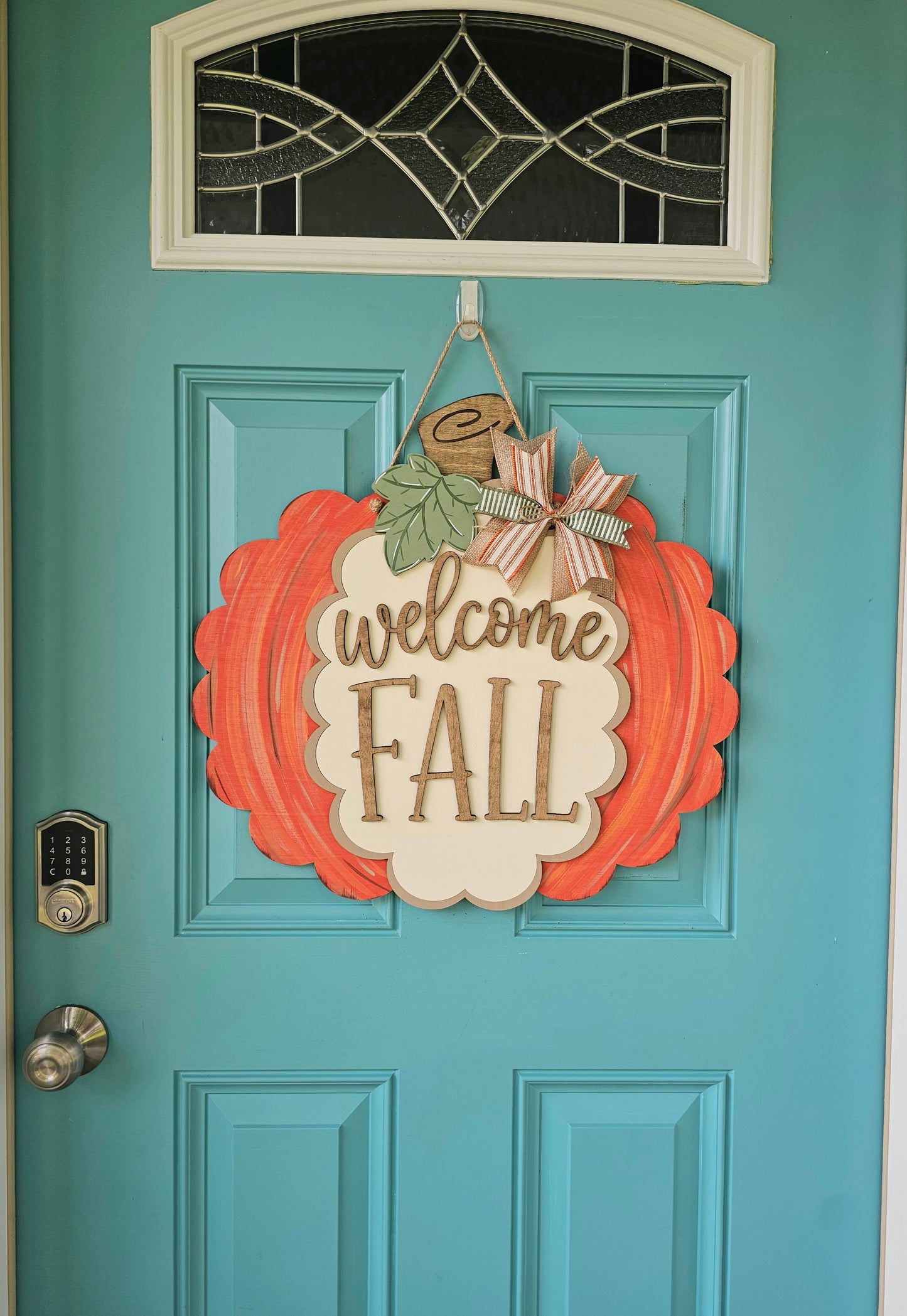 Welcome Fall Scalloped Pumpkin Door Hanger