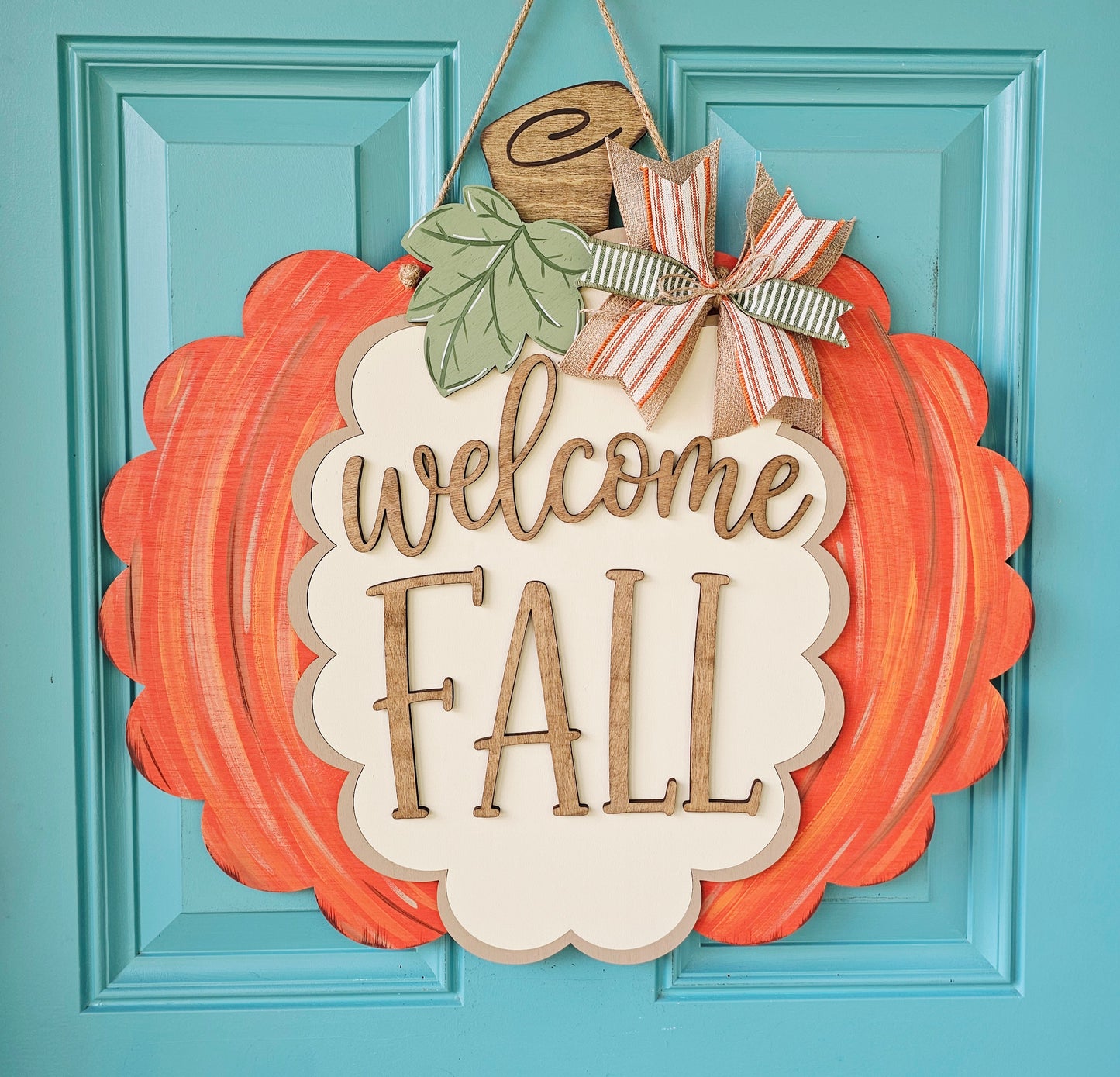 Welcome Fall Scalloped Pumpkin Door Hanger