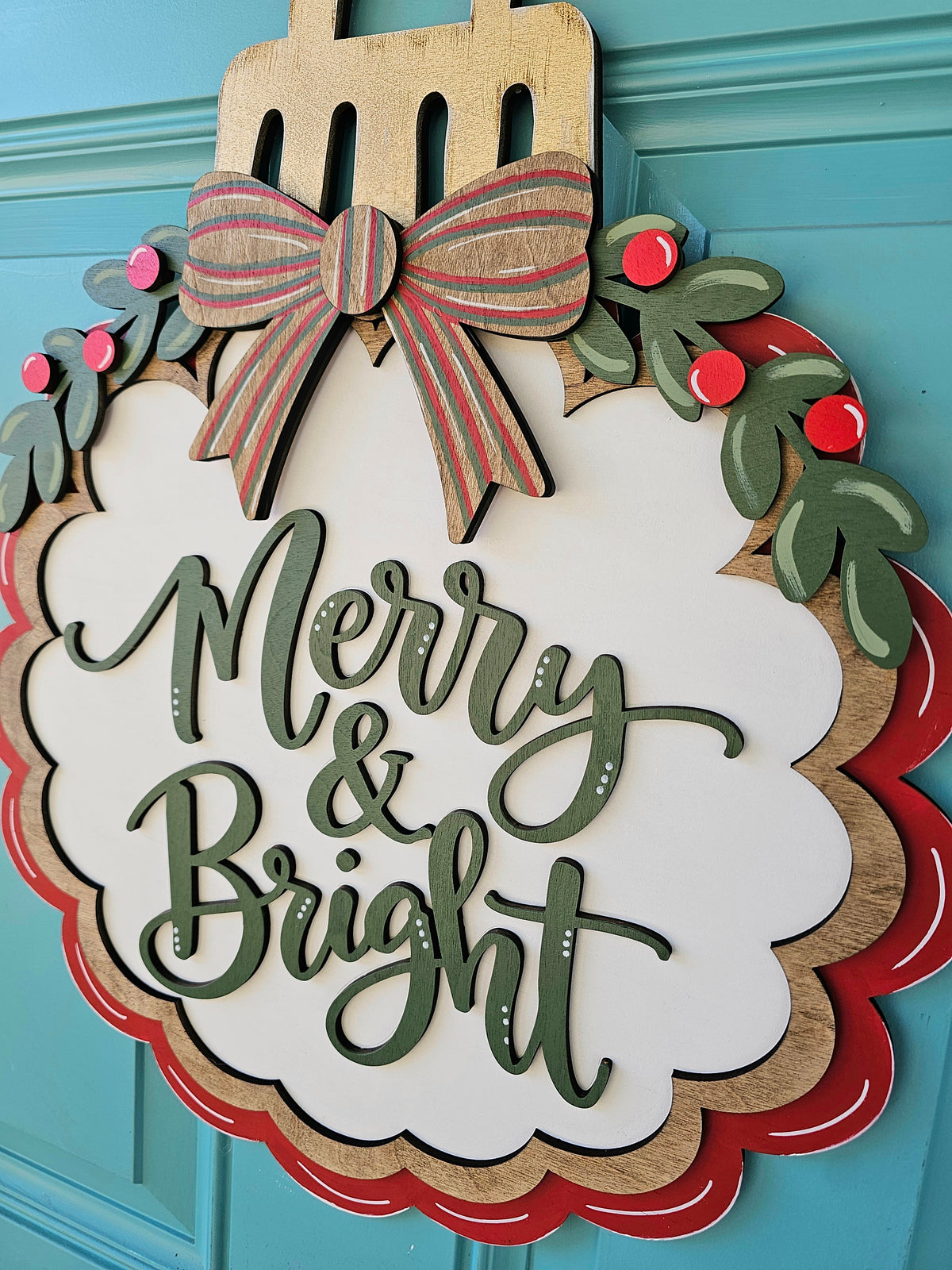 Merry & Bright Scalloped Ornament Door Hanger