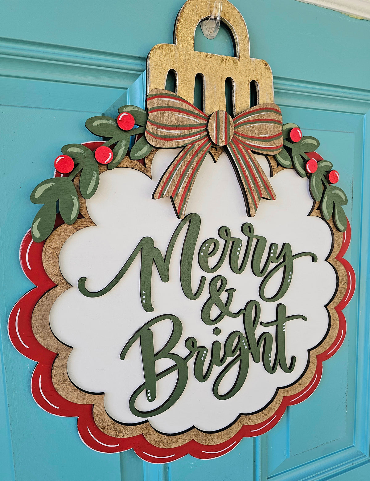 Merry & Bright Scalloped Ornament Door Hanger