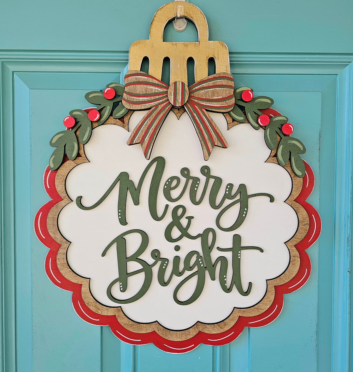 Merry & Bright Scalloped Ornament Door Hanger