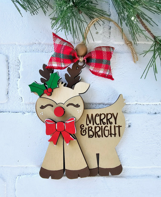 Standing Merry & Bright Reindeer Ornament