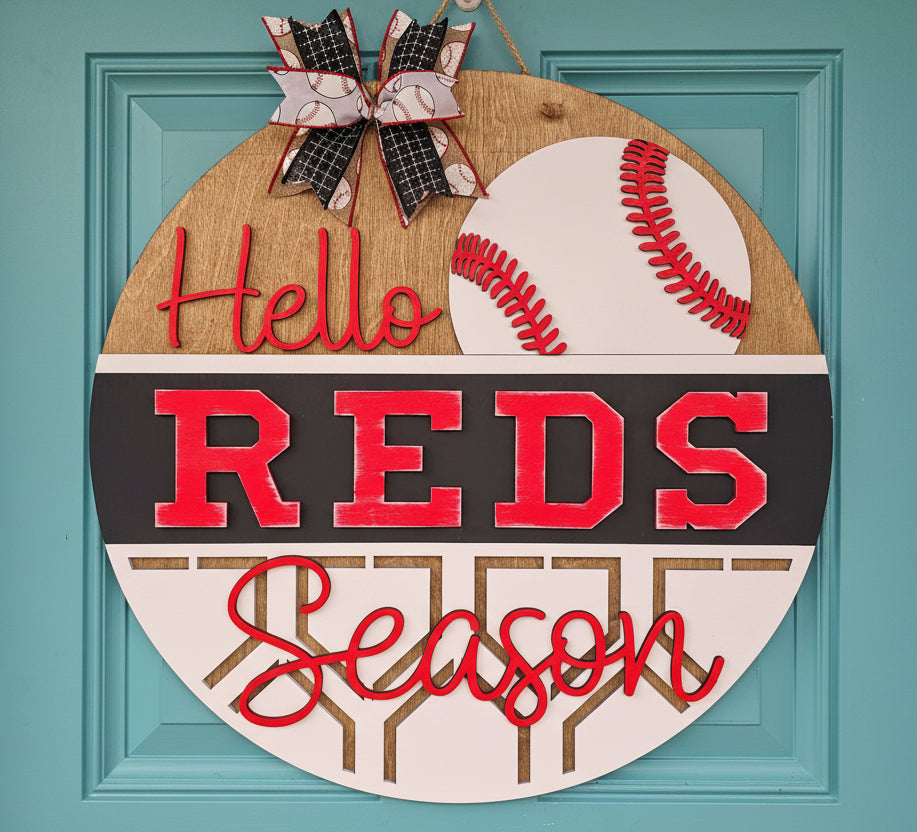 Hello Reds Season Door Hanger