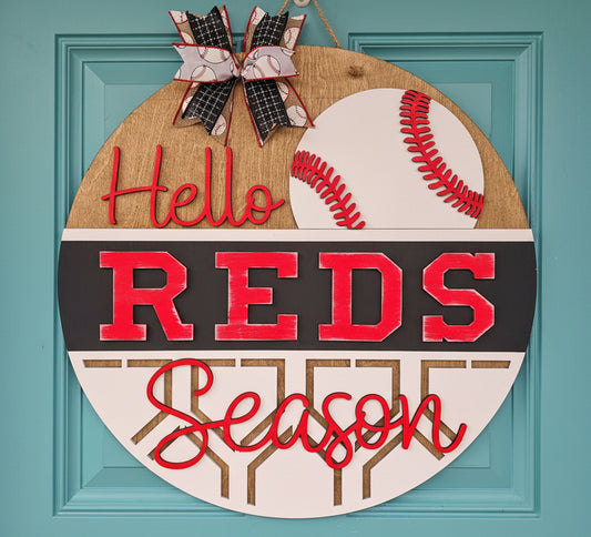 Hello Reds Season Door Hanger