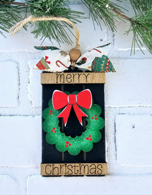 Merry Christmas Wreath Pallet Ornament