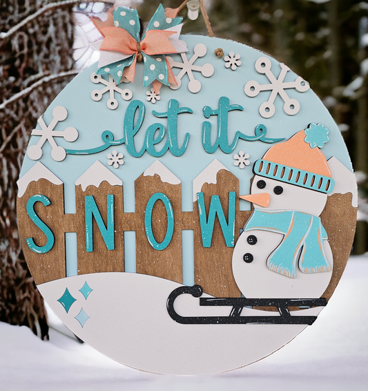 Let is Snow Sledding Snowman Door Hanger