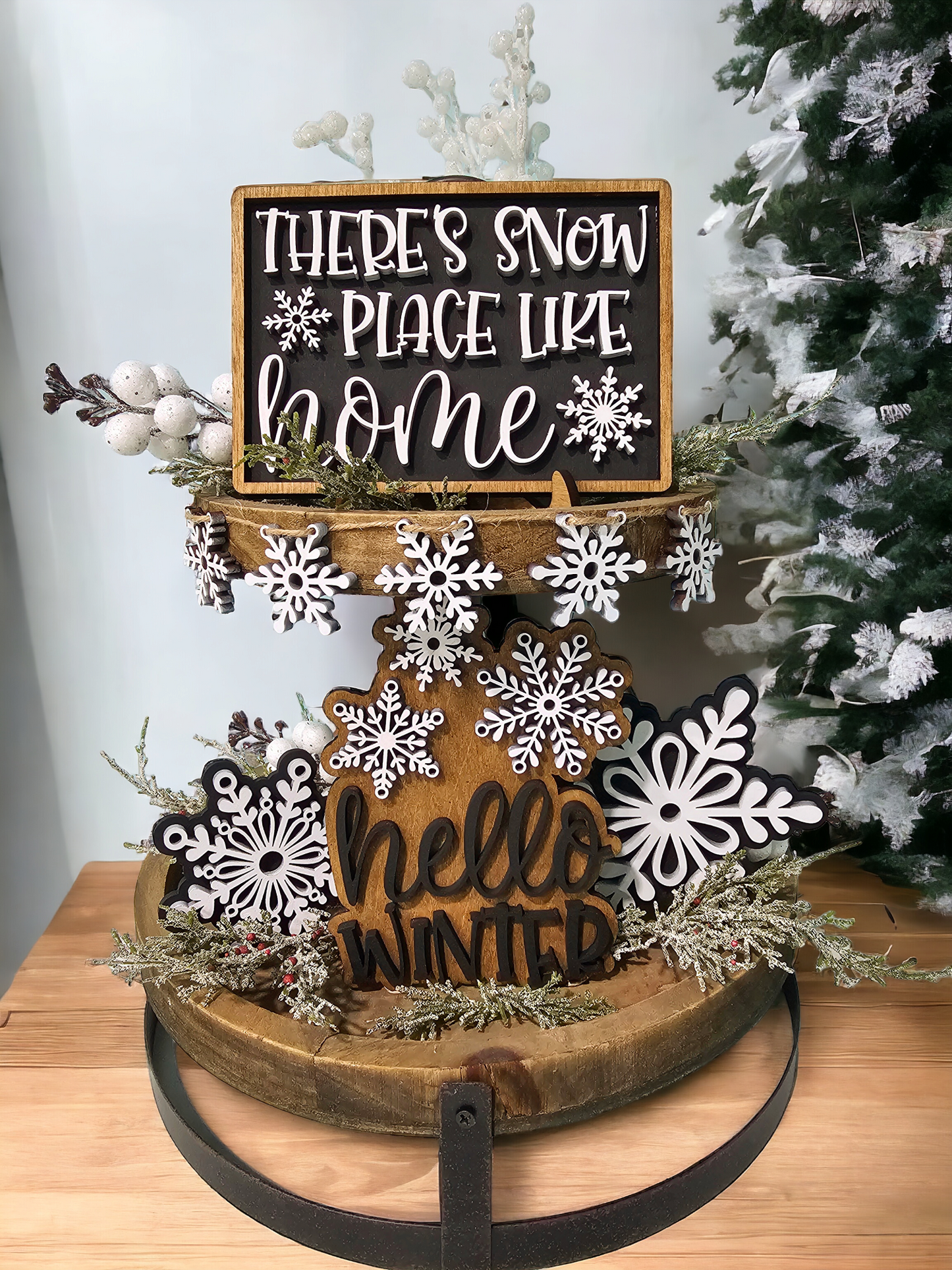 Snow Place Like Home Neutral Winter Tiered Tray Set