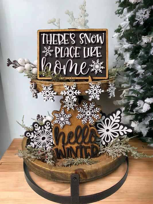 Snow Place Like Home Neutral Winter Tiered Tray Set-wholesale