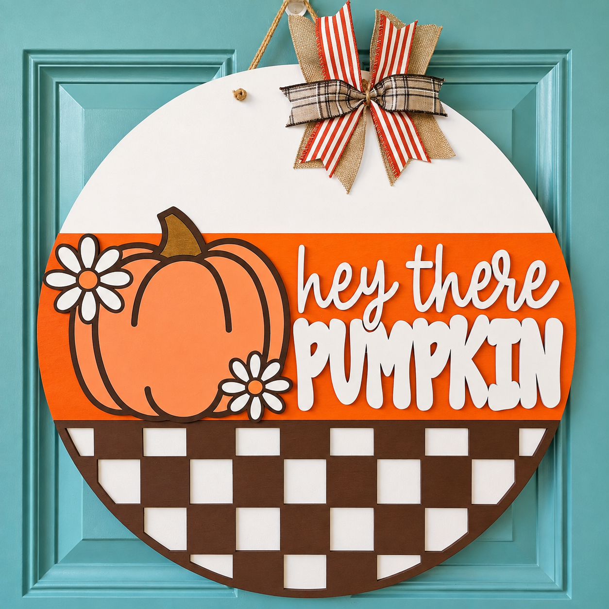 Fall Checkered Pumpkin Door Hanger